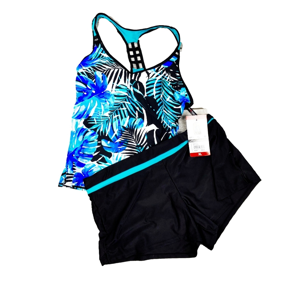 NWT ZeroXposur Xl Top/XXL Shorts Blue Palm Set - Picture 4 of 6